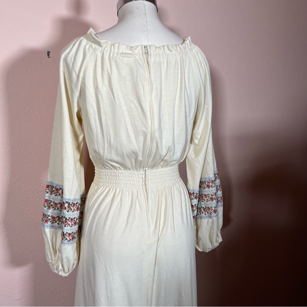 Vintage 1970 Bohemian Prairie Yves Jennet Cream Rose floral Cottagecore Dress M - Picture 8 of 17